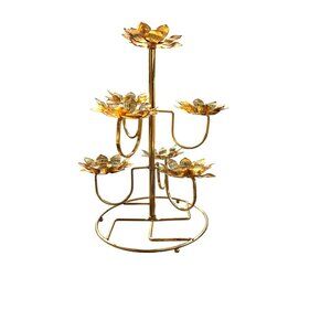 Lotus Flower Candle Holder Tealight Tray Golden Metal Stand For Meditation & Dec